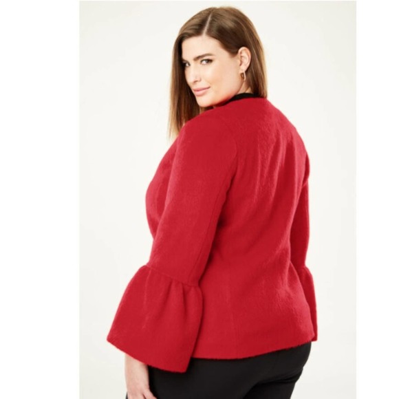 Jessica London Wool Button Down Jacket Bell Sleeve Red Coat - Picture 2 of 12